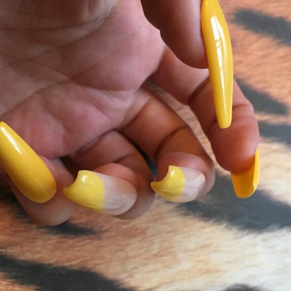 Yellow n nude lemon swirl press on nails - Picture 2 of 4
